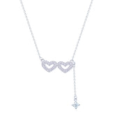 عصفور كريستال سلسلة فضة عيار 925 بدلاية علي شكل قلوب مرصعة بالزركون